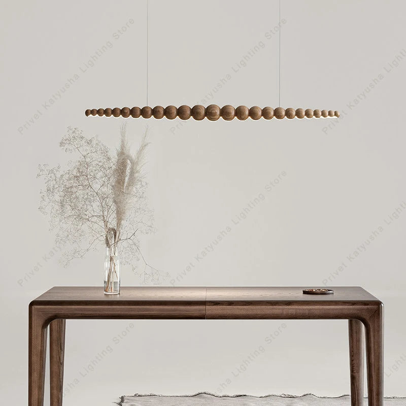 2026 Oriental Solid Wood Carving Chandelier - Long LED Dining Room Light