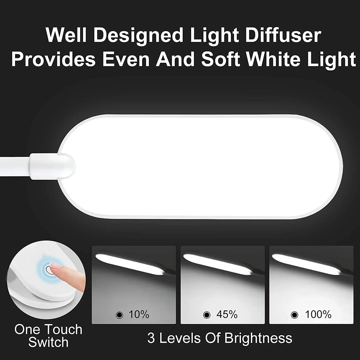 Rechargeable Book Light, Contact Control Adjustable Brightness Eye Protection Reading Light, LED Clip on Light