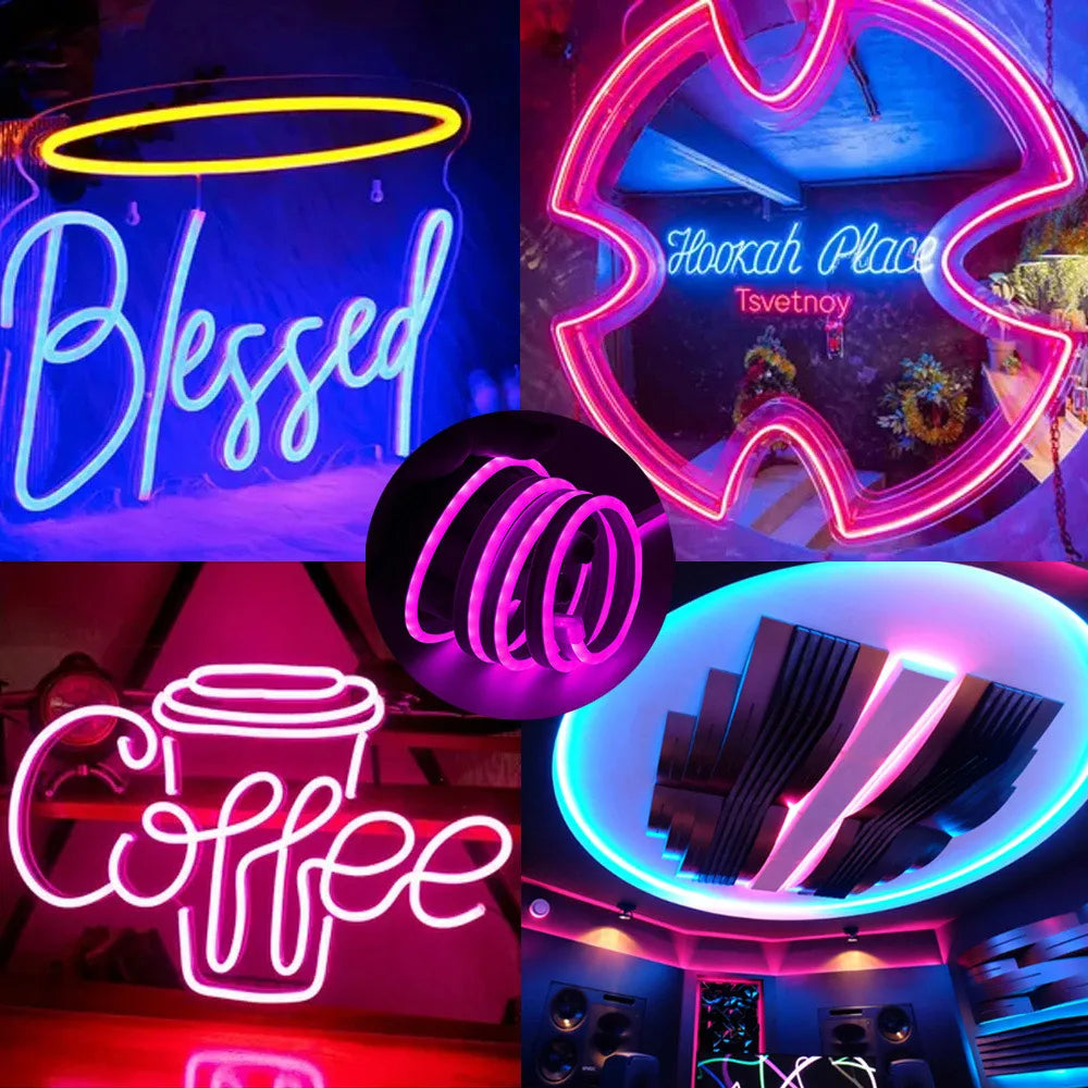 12V/24V Waterproof Flexible LED Neon Strip Light (6x12mm Silicone Rope) - DIY Neon Sign Light with DC Plug / 2-Pin Wire Option