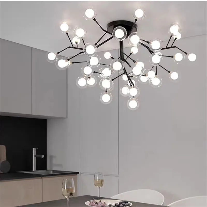 Nordic Golden Firefly Led Ceiling Chandeliers Creative Glass Bubble Light nordic Living Room Kids room decor Tree Branch Lights