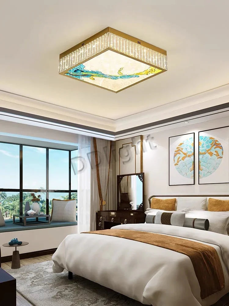 2025 Modern New Enamel Color Chandiler Lustre Crystal Glass Ceiling Light Luxury LED Ring Villa Decor Bedroom Living Dining Room