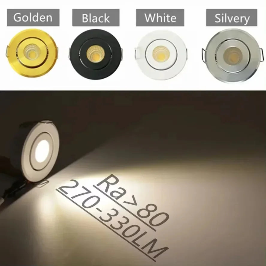 12V Mini COB LED Recessed Downlight - 3W Drive-Free Adjustable Spotlight