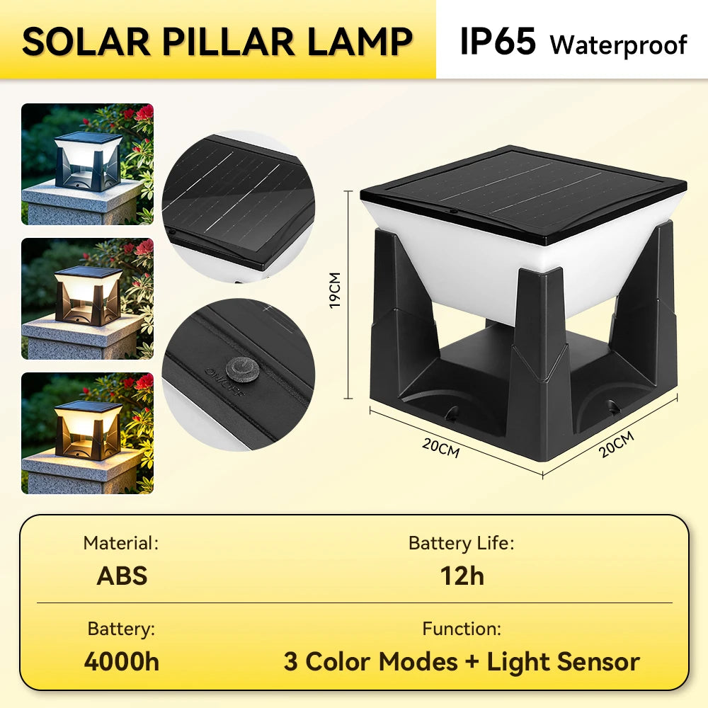 Outdoor LED Solar Pillar Light - Waterproof Dual-Power Fence Post Lamp