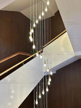 Nordic Minimalist Crystal Raindrop Pendant Light LED Staircase Chandelier For High Ceiling Villa Duplex Home Decor Living Room