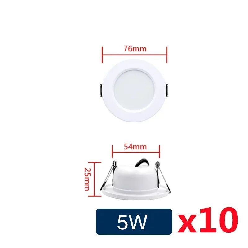 10PCS White Body Recessed LED Downlight - Universal AC/DC 12V 24V 110V 220V Ceiling Light