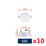 10PCS White Body Recessed LED Downlight - Universal AC/DC 12V 24V 110V 220V Ceiling Light