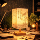 Chinese Style Dimmable LED Table Lamp with Square Fabric Shade - Bedside Desk Light