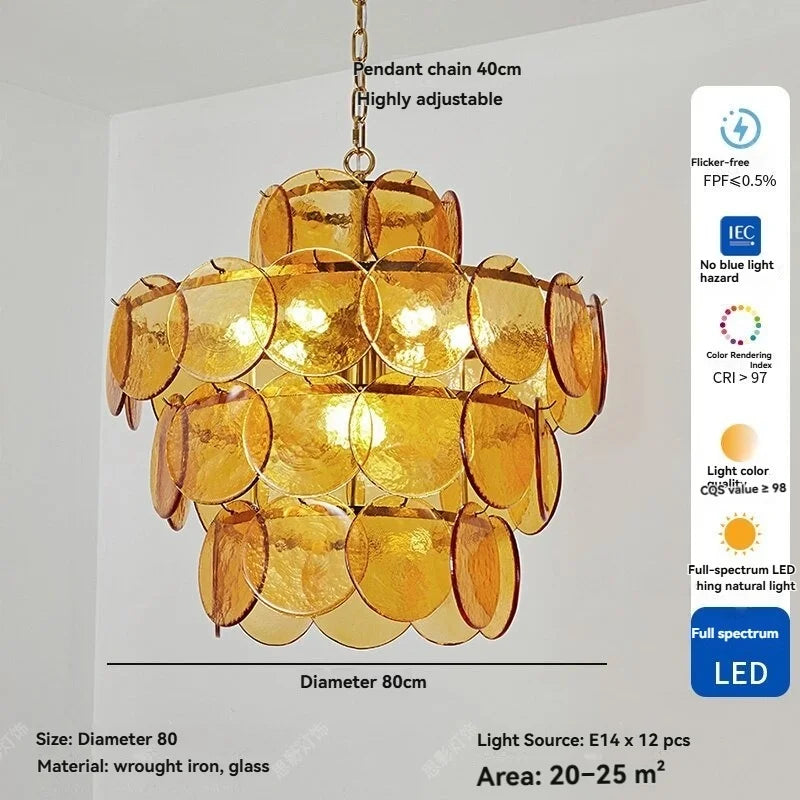 Round Glass Dining Table Lights for Bedroom Living Room French Modern LED Murano Glass Pendant Lights Bar Kitchen Restaurant