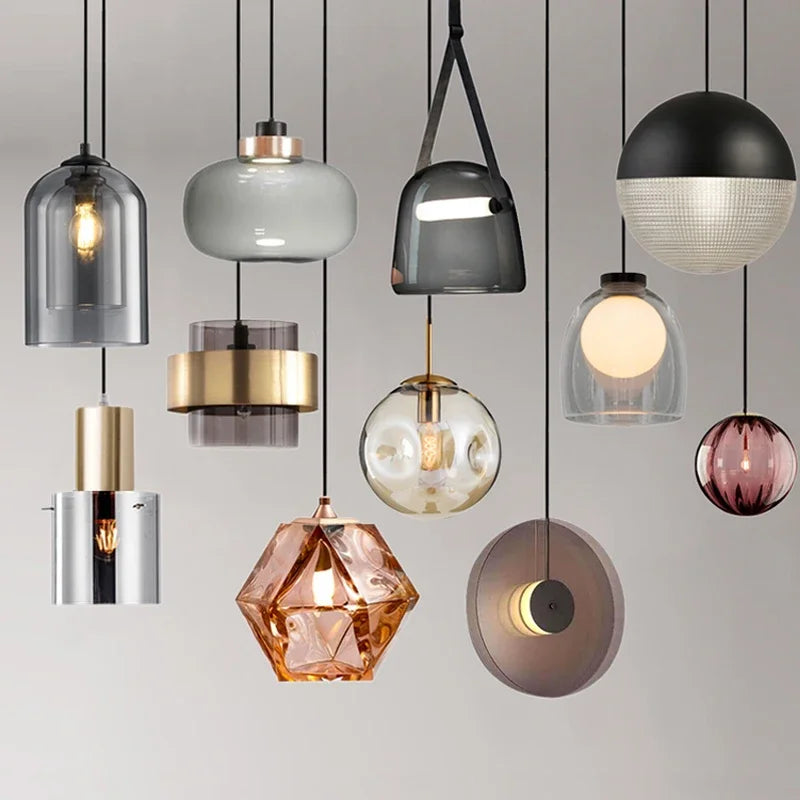 Nordic Simple Modern Hanging Loft Glass Lustre Pendant Lights LED Bedroom Bedside Living Dining Room Cafe Lamp Room Decor
