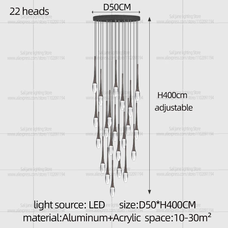 Nordic Minimalist Chandelier Home Decor Living Room Loft Chandelier Interior Lighting Duplex House Villa LED Stair Pendant Light
