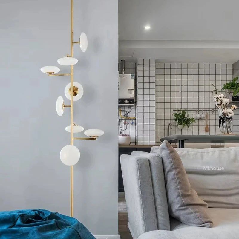 European Creative Minimalist White Glass LED Floor Lamp,Vertical Multi-head Metal Frame Bedside Living Dining Home Decoration