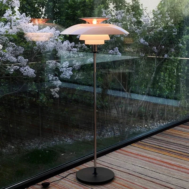 Nordic Floor Lamp Metal and Glass Lampshade Stand Light with Replacement E27 Bulb
