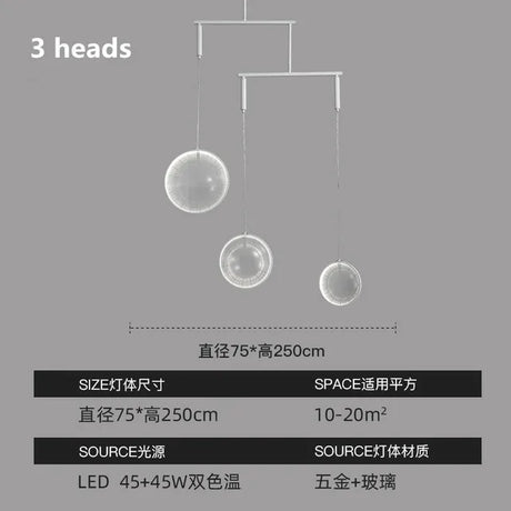 Pendant light LED Round clear glass light fixture Hotel Hall Living room lamp Restaurant designer pendent light