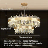 Luxury Double-Layer Round Crystal Chandelier (Golden Finish) - Modern Tiered Ceiling Pendant Light Fixture for Living Room, Bedroom & Dining Room