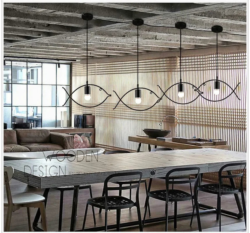 Artistic Iron Art Fish Pendant Light - Retro Single-Head Decorative Ceiling Lamp