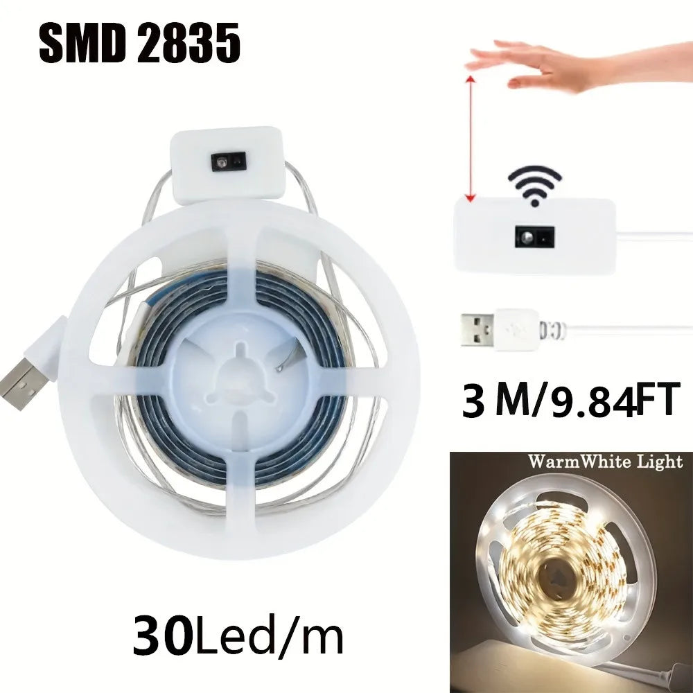 Hand Scan Sensor LED Strip Lights - USB Powered Dimmable Under Cabinet Light