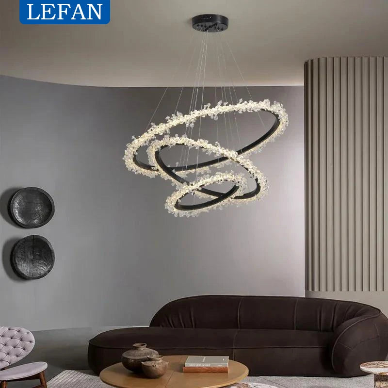 Modern Luxury Crystal LED Chandelier - Minimalist Pendant Light for Living Room