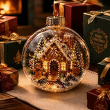8CM Acrylic Material Christmas Ball Ornament with Light Size Hanging Christmas Decor Transparent Design Santa Claus Pendant