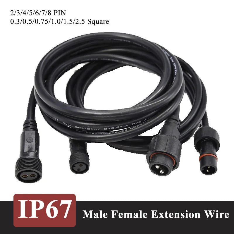Outdoor IP67 2 3 4 5 6 7 8 Pin Power Connector Wire Waterproof LED Docking Plug Cable 0.3-2.5 Square Male Female Extension Line