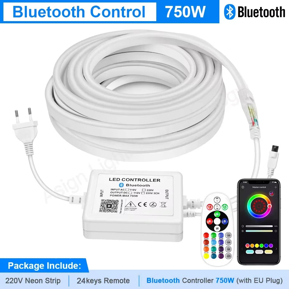 RGB Smart LED Neon Strip Light 220V - Waterproof Flexible Ribbon Tape