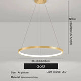 Nordic Ring LED Chandelier - Modern Aluminum Circle Pendant Light (Black/Gold)