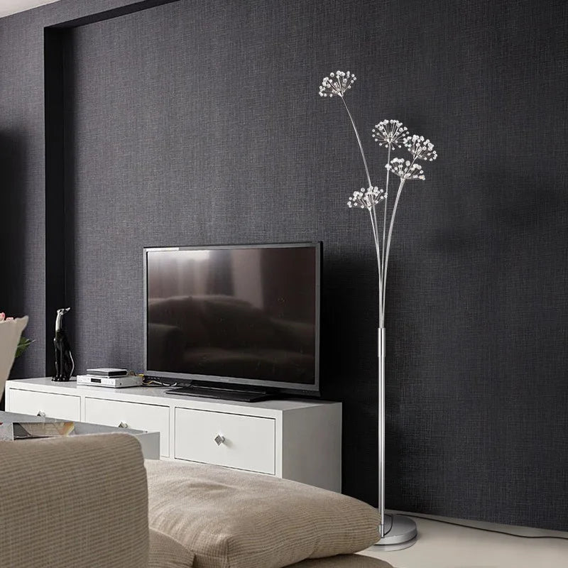 INS Modern Simple LED Bedside Lamp Living Room Bedroom Wedding Dress Shop Decors Crystal Study Dandelion Standing  Floor Light