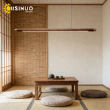 Minimalist Black Walnut Hanging Pendant Light Solid Wood Dining Lamp LED Long Strip Indoor Lighting for Living Room Kitchen Deco