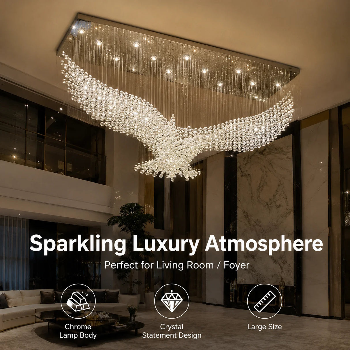Modern Luxury Eagle Crystal Chandelier Large Pendant Ceiling Light for Living Room Villa Hotel Lobby Staircase Decor