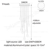 Nordic Minimalist Crystal Raindrop Pendant Light LED Staircase Chandelier For High Ceiling Villa Duplex Home Decor Living Room