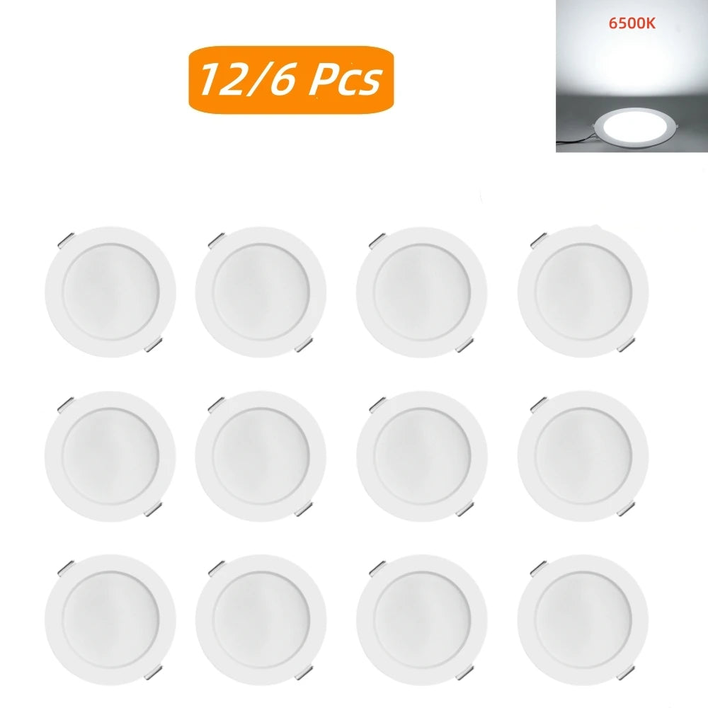 12/6Pcs LED Downlight AC220V Ceiling Recessed Down Lights Round LED Panel Light Spotlight Lamp For Living Room Decora Lighting