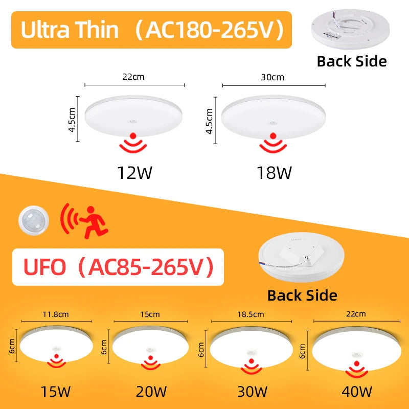 Modern LED Motion Sensor Ceiling Lamp - 20W PIR Smart Night Light Fixture