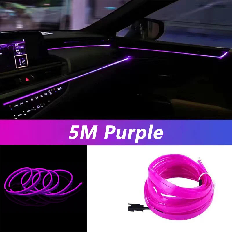 5M Car Interior LED Strip Light - Neon EL Wiring Decorative Lamp for Auto