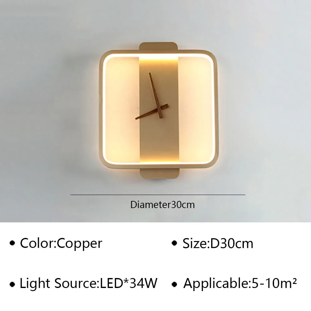 Modern LED Wall Lamp Clock Sconce for Bedroom Bedside Living Dining Room Aisle Porch Corridor Home Decors Lighting Fixture Luster