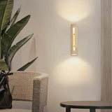 Yellow Cave Stone & Wood LED Wall Sconce Lamp - Wabi-Sabi Natural Travertine Stone Wall Light for Living Room, Bedroom Bedside & Corridor Decor