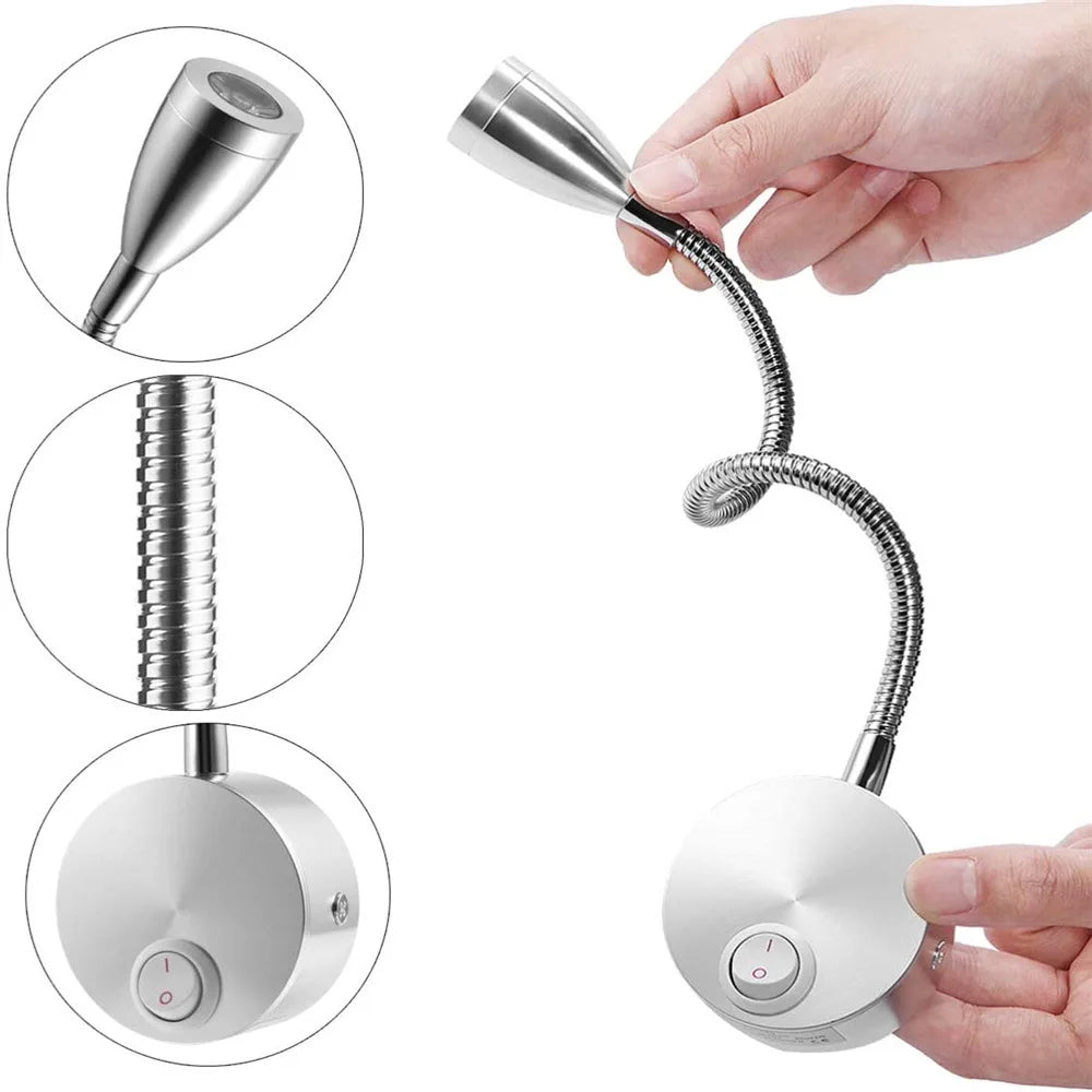 12V 3W 360 Degree Rotation Multipurpose Yacht RV Reading Light Button Control Vehicles Campers Portable Adjustable Bed Lamp