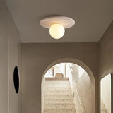 High Quality Natural Stone Ceiling Light Travertine Downlight with Glass Ball Wabi Sabi Milk Oil Wind Home LED Ceiling Ligh