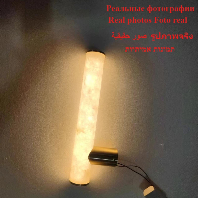 2025 New Minimalist Natural Marble Wall Lamp All Copper Living Room Decoration Bedroom Corridor Bedside LED Lighting Fixtures