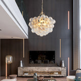 20-Inch Gold Pendant Light Chandelier with Threaded Clear Glass Globe Shade  Adjustable Height (No Bulbs)
