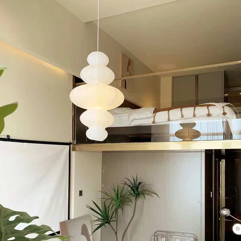 Japanese Rice Paper Pendant Light with E27 Bulb - Modern Sculptural Ceiling Suspension Chandelier & Floor Lamp Fixture for Living Room Art Decor
