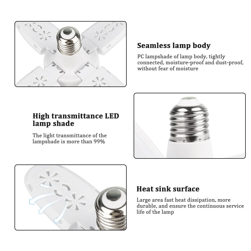 E27 LED Bulb Fan Blade 4+1 Leaf Lamp AC165-265V 28W Foldable Led Light Bulb Deformable Lampada Home Ceiling Light Garage Light