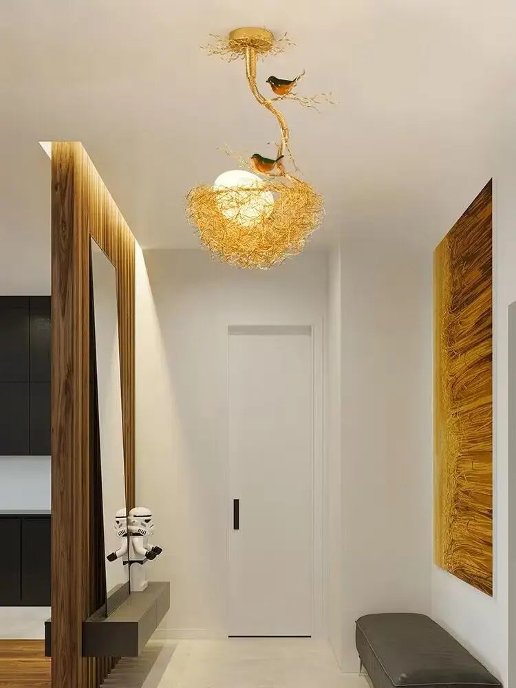 Modern Led Living Dining Room Kitchen Chandeliers Gold Bird Nest Egg Glass Ball Pendant Light Bedroom Loft Ceiling Hanging Lamp