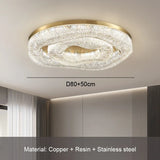 Modern Italian Luxury Living Room Crystal Ceiling Light, Golden Circular Copper Dining Room Home Decoration Lamp, LED Decoration