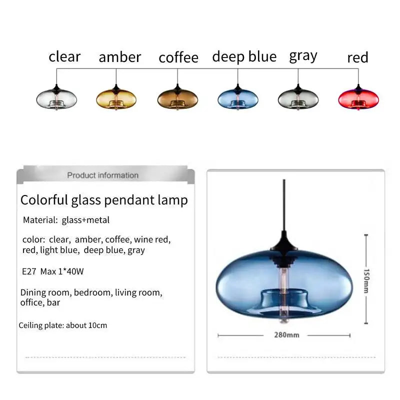 Simple Modern Colorful Hanging Lamp Loft E27 Pendant Lamp Nordic Kitchen Restaurant Living Room Bedside Glass Lightings