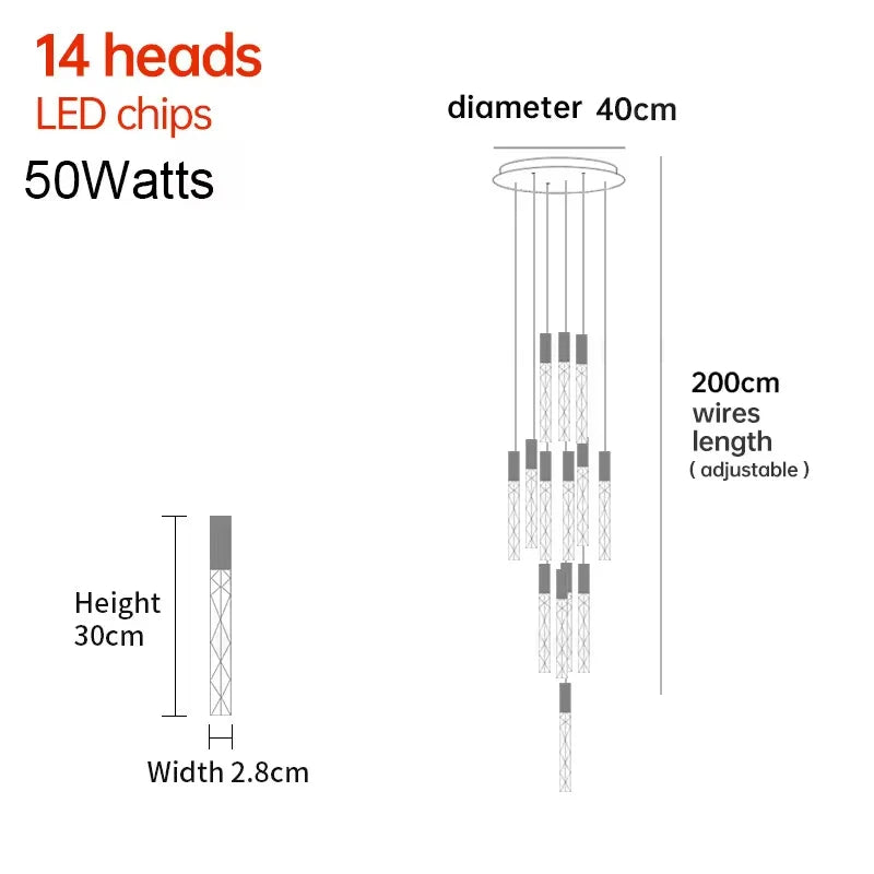 Luxury K9 Crystal LED Pendant Light - Customizable Duplex Staircase Hanging Chandelier Lamp for Living Room, Bedroom, Hotel & Shop