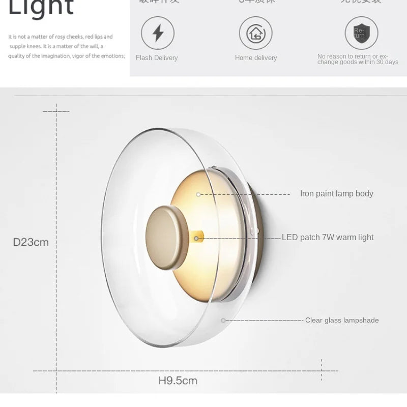 Modern Wall Lamp Glass Led Lighting Bowl Hanging Sconces Nordic Living Bedroom Bedside lamp kitchen Indoor Decors Light Fixtures