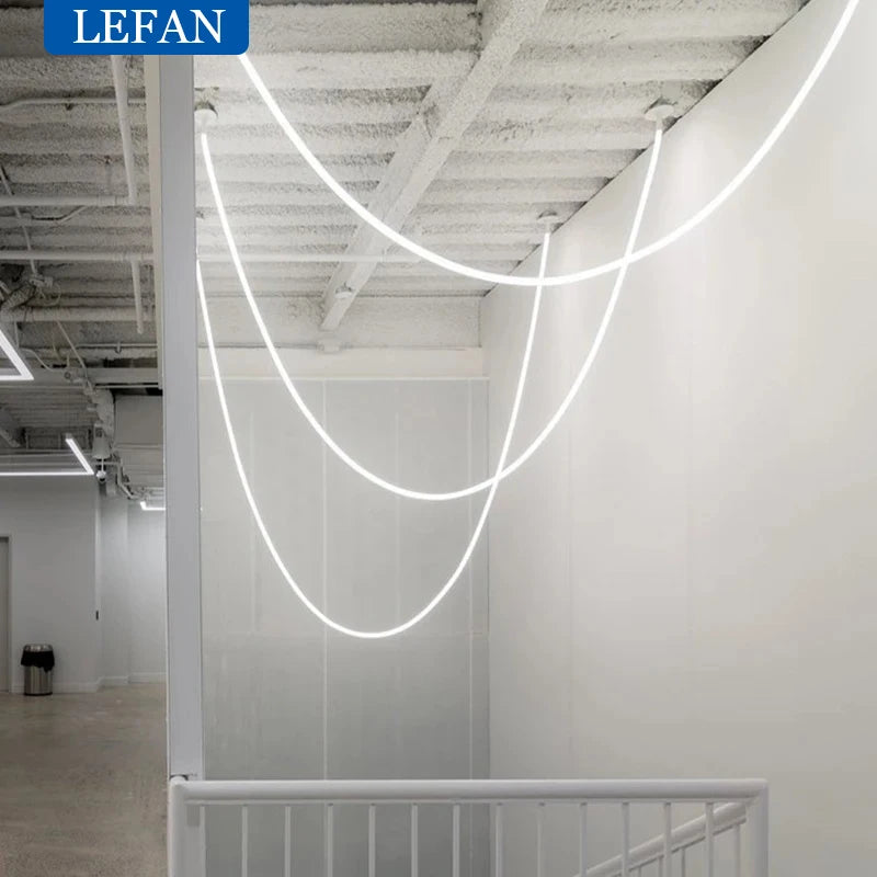 Modern Nordic LED Large Line Pendant Lamp Long Chandelier Living Room Stair Case Lobby Villa Project Minimalist Hanging Light