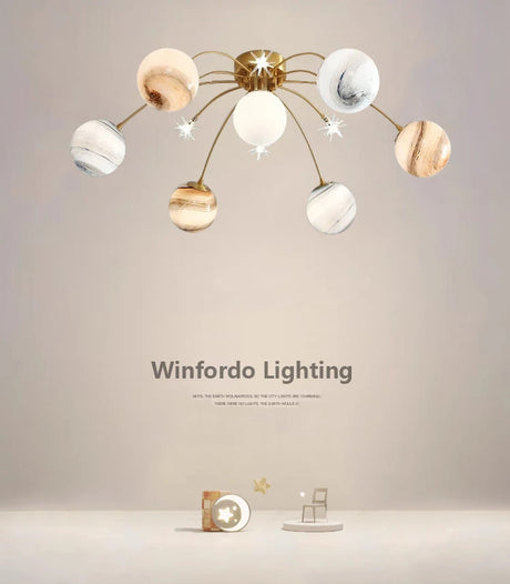 Chandelier For Kids LED Planet Chandelier Living Room Children Kids Room Chandelier Indoor Home Glass Ball Chandelier Kids' Lamp