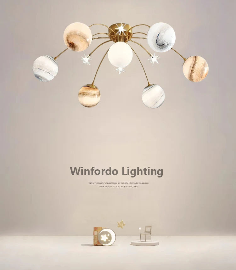 Chandelier For Kids LED Planet Chandelier Living Room Children Kids Room Chandelier Indoor Home Glass Ball Chandelier Kids&#39; Lamp