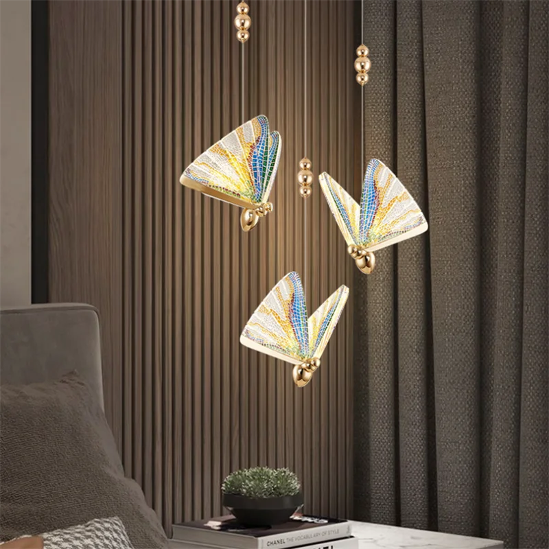 Luxury Home Decor Butterfly Chandelier Nordic LED Bedroom Single Pendant Light Modern Iron Body Acrylic Lampshade Hanging Lustre