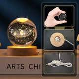 3D Crystal Ball LED Night Light (5cm) - Glowing Galaxy, Planets & Moon Bedside Lamp